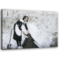 Drobės spaudinys, Banksy tarnaitė - Sienos meno kūrinys 60x40 pilka spalva