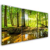 Trijų dalių paveikslų spausdinimas ant drobės Forest Lake Nature 90x60 žalia