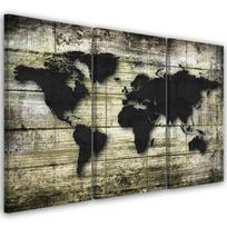Three piece picture canvas print World Map Retro Wood 60x40 juoda