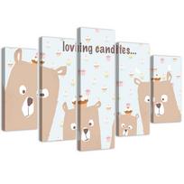 Penkių dalių paveikslų spauda ant drobės VAIKŲ Teddy Bears 100x70 mėlyna