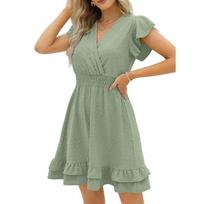 Vasarinė Balta Suknelė Aukštu Liemeniu Saldus V-Kaklas Ruffles Trumpomis Rankovėmis Taškinė Suknelė Laisvalaikio Medvilnės Lino Paplūdimio Mini Suknelė Vestidos 25628 S oriono spalva