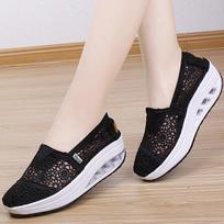 Women's Sports Shoes New Summer Hollow Canvas Shoes Lace Shake Shoes Women's Breathable Slope Heel Shoes 40 white
