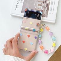 For Samsung Z Flip 4 Case Love Pattern Transparent Folding Phone Case With Bracelet For Samsung Z Flip 3 Zflip4 Hard Back Cover Samsung  Z Flip 3