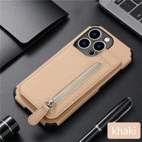 Madingas Slim Fit prabangus odinis dangtelis, skirtas iPhone 13 11 12 Pro XR XS Max Mini X 6 7 8 Plus Piniginės kortelių lizdams, smūgiams atsparus atverčiamas dėklas for iPhone 14 Pro chaki