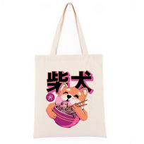 Shiba Inu valgo makaronus Animacinis Korėjietiškas Drobės Krepšys Chaki Juodas Pirkinių Krepšys Kawaii Moteriškos Pečių Rankinės Vintažinė Rankinė 24*26cm balta