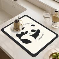 Panda Print Drain Mat Quick Absorbent Diatom Mud Tableware Dish Drying Mats Kitchen Insulation Pad Non Slip Desktop Table Mats 30x40cm black