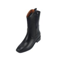 Krazing Pot Cow Leather Autumn Square Toe Knight Boots Winter Shoes Med Heels Slip on Rivets Women Ankle Boots 34 juoda