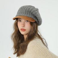 2022 Winter French Women's Fashion Korean  Beret Cap Elegant Berets for Women Female Fashion Cotton Boina Weave Knitte Hat 56-58cm pilka spalva