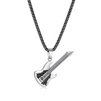 OPK Stainless Steel Guitar Pendant Male Necklace 3*55cm juoda