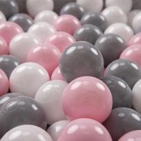 KiddyMoon minkšto plastiko žaidimo kamuoliukai vaikams 500 kamuoliukų/6cm-2.36in spalvingi sertifikuoti made in eu, balta/pilka/šviesiai rožinė