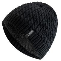 Unisex sportinė etiketė megzta kepurė, madinga žieminė kepurė, skirta moteriai ir vyrui, pliušiniu kailiu pamušalu šilta žieminė kepurė 55cm-58cm juoda