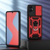 KEYSION Shockproof Armor Case for Samsung A05 A05S Slide Camera Lens Protection Ring Stand Phone Back Cover for Galaxy A05S A05 for Samsung A05S raudona
