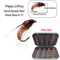 24pcs/Box Insect Bait Lure Realistic Nymph Scud Fly For Trout Fishing Artificial Insect Bait Lure Scud-Worm Realistic Bait Exquisite Feath 24Pcs-Size 10 black