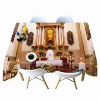 Sutirštinta medvilninė Kalėdinė staltiesė 3D šviesos medis Kalėdinės kojinės Židinio raštas Stačiakampė Apvali staltiesė 60 X 60CM beige