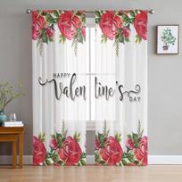 Valentino gėlių raudonos rožės tiulio užuolaidos, skirtos svetainei miegamajam namų dekoravimui šifono permatomo galio virtuvės užuolaidos 135W x 114H(cm) white
