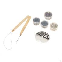 Hair Bun extension Tools Set Wood Hook Pulling Loop Threader + 500 Beads+ 10x Guards white