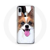 Coque pour samsung galaxy A40 Épagneul nain continental papillon Chiot Blanc et marron