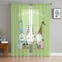 Happy Easter Gnomes And Eggs Green Tulle Curtains for Living Room Bedroom Voile Sheer Curtain Window Home Decor Drapes 135W x 114H(cm)