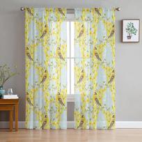Yellow Flowers And Robins Sheer Curtains For Living Room Bedroom Tulle Curtain For Kitchen Voile Curtain Blind Panels 135W x 114H(cm) beige