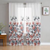 Akvarelė Gėlės Augalai Permatomos Užuolaidos svetainei Virtuvės Langų Užuolaidos Miegamojo Tiulis Voile Užuolaidos 135W x 114H(cm) white