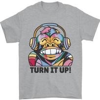 Turn It Up Monkey Dj Headphones Music Unisex T-Shirt XXXXL gray
