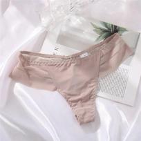 Women G-string Ice Silk Seamless Underwear Sexy Stripe Breathable Briefs Female Underpants Thong Solid Lingerie Low Rise Panties M chaki