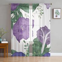 Violetinė augalo gėlė Iliustracija Permatomos užuolaidos Svetainė Miegamasis Langas Užuolaidos Balkonas Virtuvė Tiulio užuolaidos 135W x 114H(cm) white