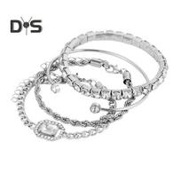 4 Pcs Rhinestone Bracelets for Women Multiple Layered Stackable Bracelet Open Cuff Wrap Bangle Adjustable Link Cuban Punk Jewelry for Women Girls Gift sidabras
