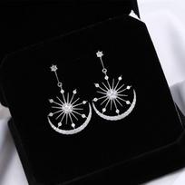 Elegant and Luxurious, High-end Earrings S925 Silver Needle Zircon Star and Moon Earrings with A Design Sense of Moon and Starry Radiance Earrings gray