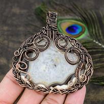 Natural White Condor Agate Gemstone Copper Wire Wrap Gift Pendant 3.27 C2J48