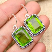 Ravishing Peridot Gemstone Handmade 925 Solid Sterling Silver Jewelry Earrings For Women 1.60 Inches žalia