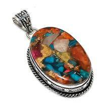 Natural Spiny Oyster Gemstone Handmade 925 Sterling Silver Pendant 2.13  M0H04 brown