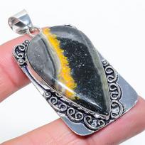 Natural Bumblebee Jasper Gemstone 925 Sterling Silver Gift Pendant 2.36  J6C44 black