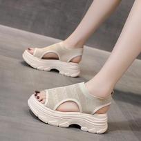 Megzti stambūs sandalai moterims Kvėpuojantys platforminiai sandalai Espadrille Wedge Vasariniai iškirpti batai Moteriški čiurnos dirželiai, prisegami atviri vaikščiojimo sandalai 40