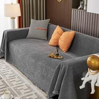 Pilkas Šenilinis Vienspalvis Sofa Užvalkalas Audinys Neslystantis Pagalvėlė Visasezonis Universalus Viskas įskaičiuota Paprastas Komplektas Šalikas Antklodė 180*130cm gray