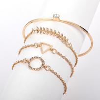 4pcs/set Personalized Golden Round Triangle Herringbone Dot Diamond Open Bracelet beige