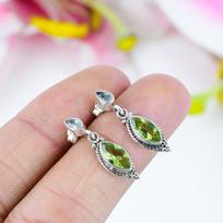 Natural Peridot,Topaz Gemstone 925 Solid Sterling Silver Jewelry Earring 1  T8a55 beige