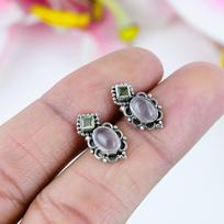 Natural Rose Quartz, Peridot 925 Solid Sterling Silver Tops Earring .75  a3s42 gray