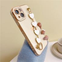 Prabangus dengimas Meilės širdelės apyrankė ant riešo Telefono dėklas iPhone 15 14 13 12 11 Pro Max X XR XS 7 8 Plus SE Minkštas dangtelis su grandinėle For iPhone 14 Plus