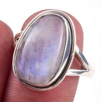 Natural Rainbow Moon Stone Gemstone Handmade 925 Sterling Silver Ring S.9 k4Y37 gray