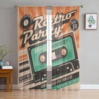 Retro vakarėlio plakatų dizainas Permatomos užuolaidos svetainei miegamojo Voile užuolaidos langams organza užuolaidos vakarėliui tiulio užuolaidos 135W x 114H(cm) black