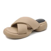 Krazing Pot Mules Natural Leather PVC Peep Toe Thick Heels Summer Shoes Size 42 Platform Women Sandals 34 abrikosas