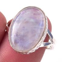 Natural Rainbow Moon Stone Gemstone Handmade 925 Sterling Silver Ring S.8 j3p20 gray