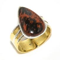 Natūralus raudonmedžio obsidiano dviejų tonų 925 svarų sterlingų sidabro žiedas Dydis 10 A8T67 black