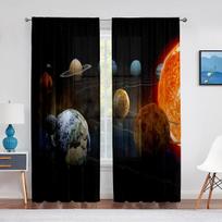Saulės sistemos kosmoso lengvos voile užuolaidos svetainės miegamojo dekoravimui, planetų, galaktikų žvilgančios fantazijos langų tiulio užuolaidos 1 PCS W100XH250cm&Rod Pocket