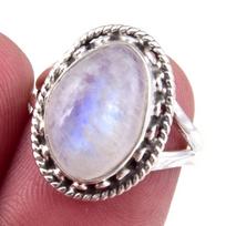 Natural Rainbow Moon Stone Gemstone Handmade 925 Sterling Silver Ring S.6 H0j47 gray