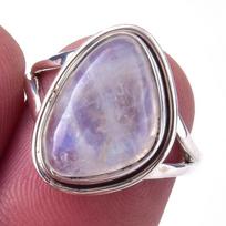 Natural Rainbow Moon Stone Gemstone Handmade 925 Sterling Silver Ring S.6 u8l14 gray