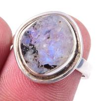 Natural Rainbow Moon Stone Gemstone Handmade 925 Sterling Silver Ring S.6 b1k37 gray
