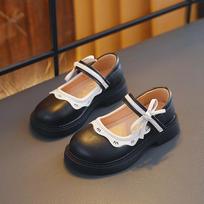 Girls' Small Leather Shoes with Velcro Straps, Slip-on Soft Sole Leather Shoes, Princess Shoes 23 juoda
