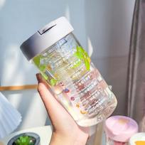 550 ML Nauji stikliniai vandens buteliukai su šiaudeliu, arbatos infuzoriumi, filtru, skaidrūs, mieli gėlių rašto, arbatos ir vandens atskyrimo buteliukai mergaitėms, mokyklos puodeliai 501-600ml blue